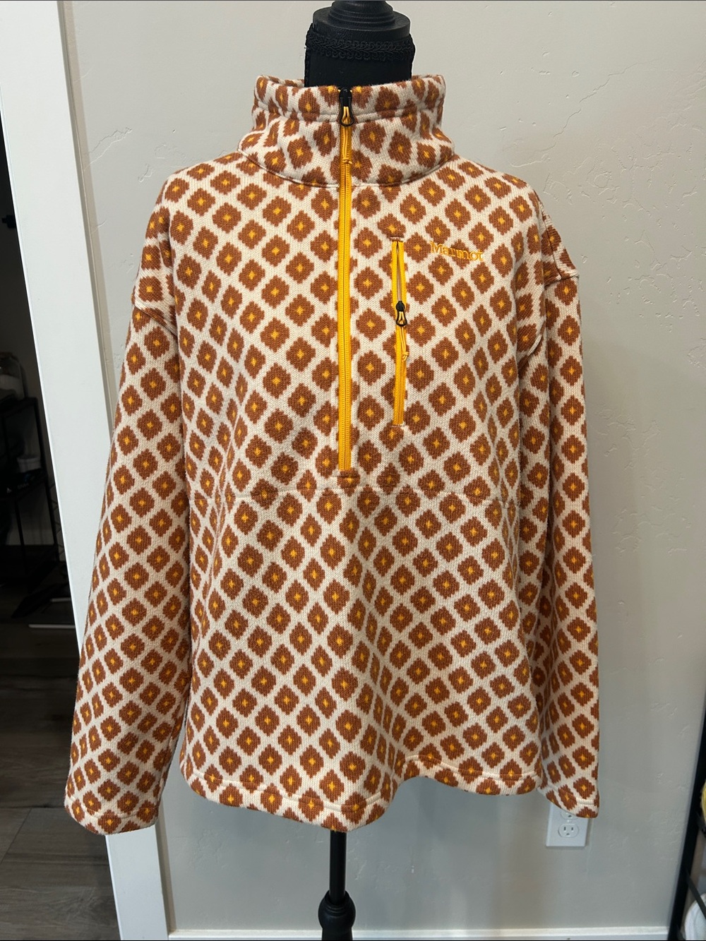 Marmot Cream & Rust Diamond Knit Half-Zip Pullover XL - Picture 2 of 6